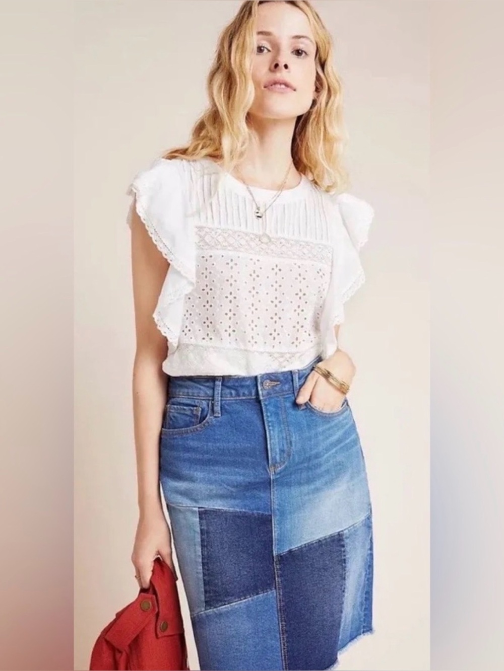DRIFTWOOD Denim patchwork skirt